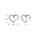 Oorknoppen Hartvorm met Zirkonia van Gerhodineerd Zilver - Formaat 8x6.5mm