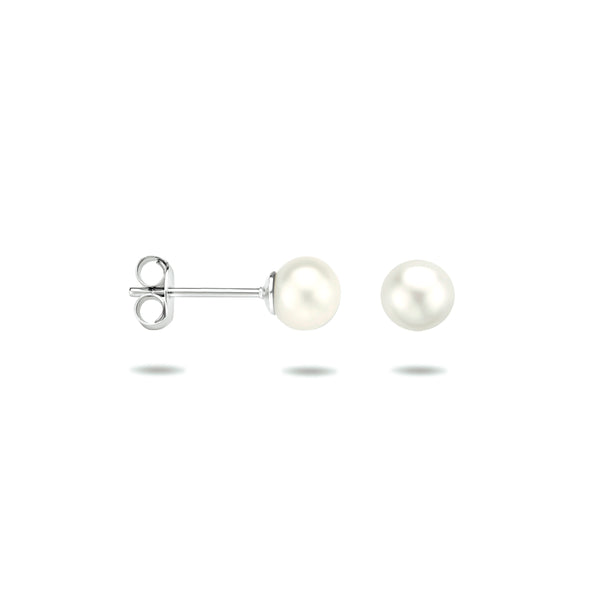 Oorknoppen met Parel 6 mm, Gerhodineerd Zilver