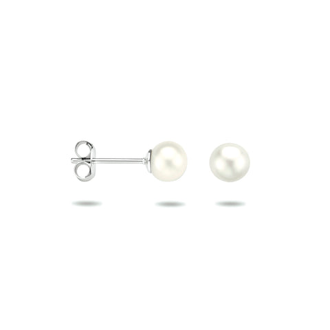Oorknoppen met Parel 6 mm, Gerhodineerd Zilver