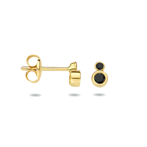 14 Karaat Geelgouden Oorknoppen met Zwart Zirkonia - Formaat 2.5x4mm