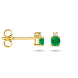 Oorknoppen met Smaragd 0.28ct (2x 0.14ct) en Diamant 0.015ct (2x 0.0075ct) 14 Karaat Geelgoud - Formaat 4.3x3mm