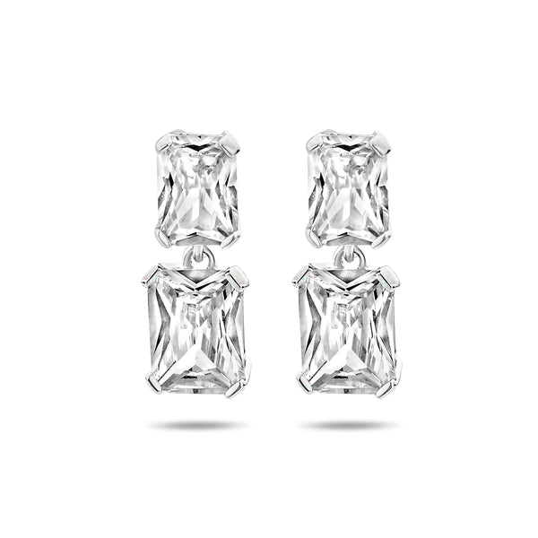 Oorhangers van Gerhodineerd Zilver met Wit Zirkonia - Formaat 6x17mm