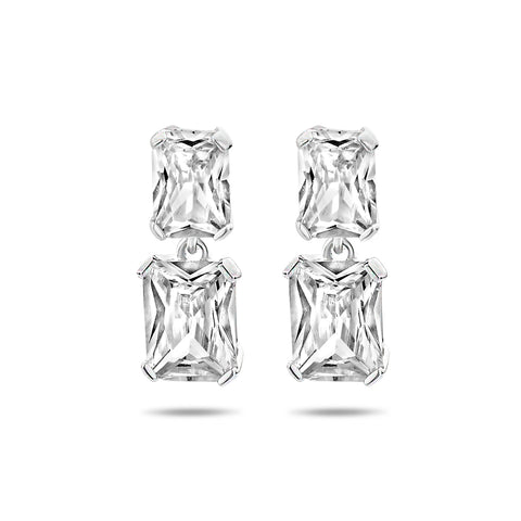 Oorhangers van Gerhodineerd Zilver met Wit Zirkonia - Formaat 6x17mm