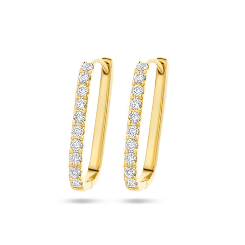 Paperclip klapoorringen met Diamant 0.22ct (2x 0.11ct) van 14 Karaat Geelgoud