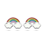Gerhodineerd Zilveren kinderoorknoppen Regenboog met Wolken - Formaat 10 x 6.5 mm