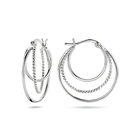 Oorringen van Gerhodineerd Zilver Drie Ringen - Diameter 27mm
