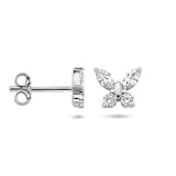 Oorknoppen Vlindervorm van Zirkonia met Gerhodineerd Zilver - Formaat 6.5 x 7 mm
