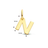 Letter N - Hanger van 14 Karaat Geelgoud - 6 x 6 mm