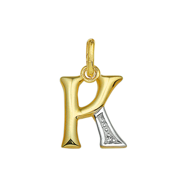 14 Karaat Geelgouden hanger met Diamant 0.005ct - Letter K - 11 x 15 mm