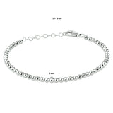 Damesarmband 3mm van Gerhodineerd Zilver, Bolletjes - Lengte 16+3cm