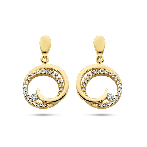 Ronde Oorhangers met Diamant 0.14ct (2x0.07ct) 14 Karaat Geelgoud - Hoogte 18mm en Diameter 11mm