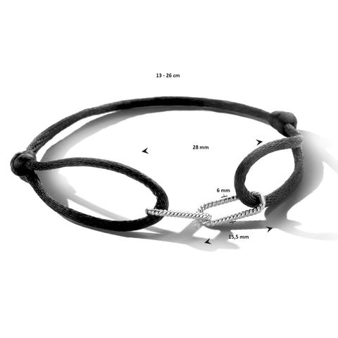 Armband Satijn Zilver Gerhodineerd Met Rubber/Nylon/Leer