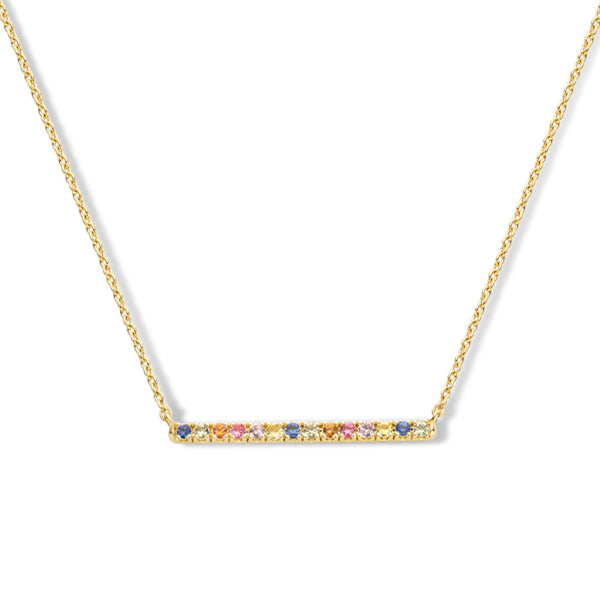 Damescollier Ankerschakel 1mm, 14 Karaat Geelgoud, Regenboog Saffier 0.28ct - Lengte 40+4cm