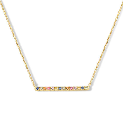 Damescollier Ankerschakel 1mm, 14 Karaat Geelgoud, Regenboog Saffier 0.28ct - Lengte 40+4cm