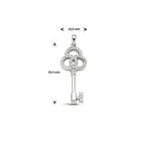 Hanger Sleutel 13.5 x 38 mm met Zirkonia van Gerhodineerd Zilver