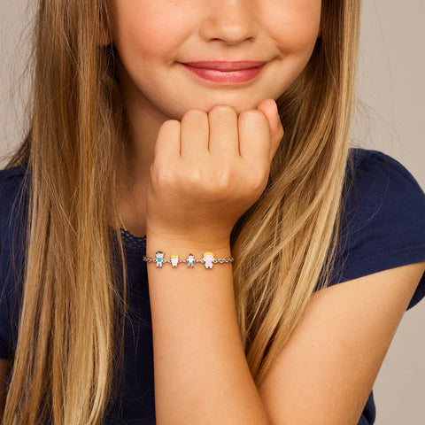 Kinderbedelarmband van Gerhodineerd Zilver, vader, moeder, zoon en dochter - Lengte 11+2cm