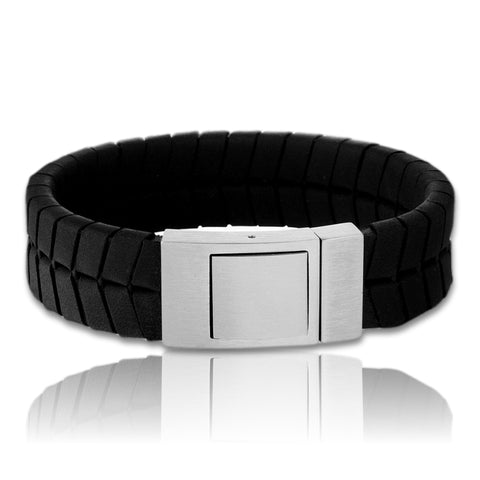 Zwarte armband 21 cm - Leer  - Afbeelding of Logo gravure