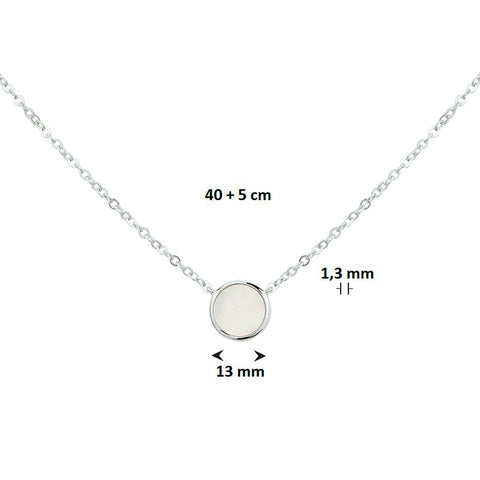 Damescollier van Gerhodineerd Zilver, Ankerschakel 1.7mm met Hanger met Parelmoer - Lengte 42+3cm