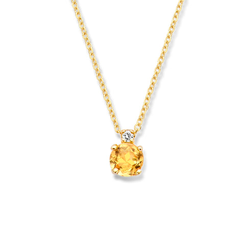 Geelgouden collier lengte 40 cm - Citrien 0.24ct en Diamant 0.015ct - 14Krt. Goud