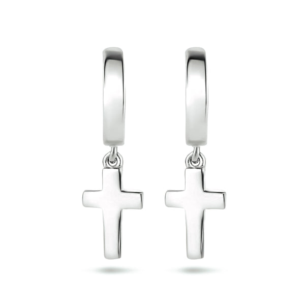 Klapoorringen van Gerhodineerd Zilver met Kruis - Hoogte 21mm