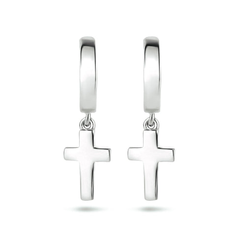 Klapoorringen van Gerhodineerd Zilver met Kruis - Hoogte 21mm