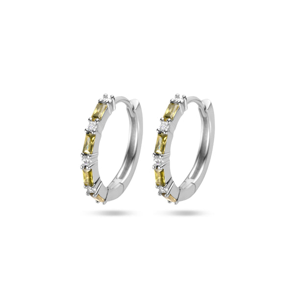 Klapoorringen met Olijfgroen en Wit Zirkonia, Gerhodineerd Zilver - Diameter 17mm