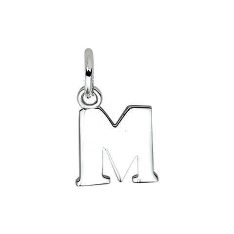 Gerhodineerd Zilveren hanger, Letter M - 9.6 x 12.3 mm