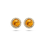 Oorknoppen van 14 Karaat Geelgoud met Citrien 0.90ct (2x 0.45ct) en Diamant 0.11ct (2x0.055ct)