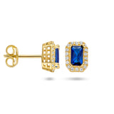 14 Karaat Geelgouden Oorknoppen met Synthetische Saffier en Zirkonia - Formaat 5.5x7.5mm