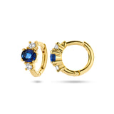 14 Karaat Geelgouden Klapoorringen met Saffier 0.44ct (2x0.22ct) en Diamant 0.10ct (2x0.05ct) - Diameter 9 mm