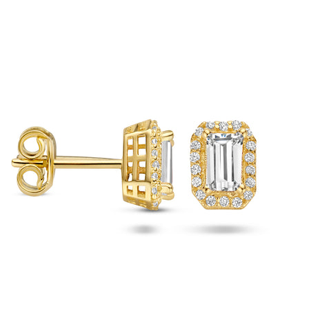 Rechthoekige Oorknoppen van 14 Karaat Geelgoud met Zirkonia - Formaat 5.5x7.5mm