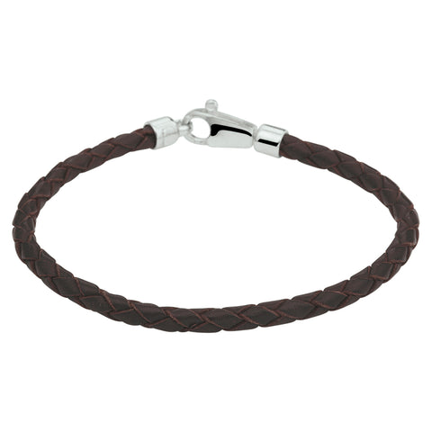 Armband Leer 3,5 Mm Zilver Gerhodineerd Met Rubber/Nylon/Leer