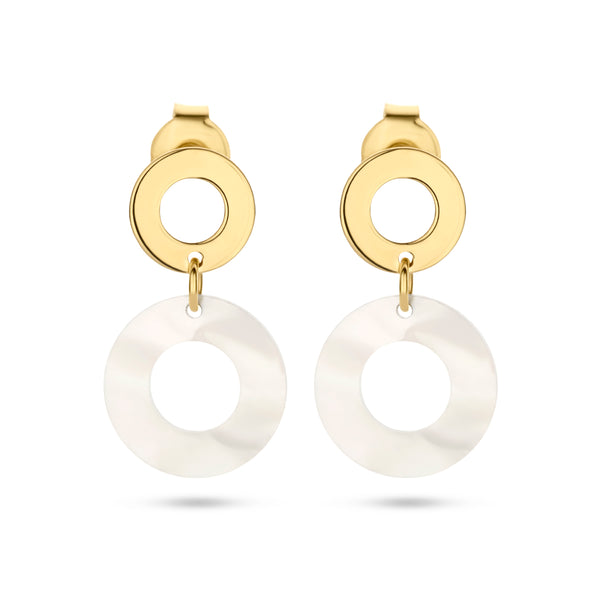 Ronde Oorhangers van 14 Karaat Geelgoud met Parelmoer - Hoogte 18mm