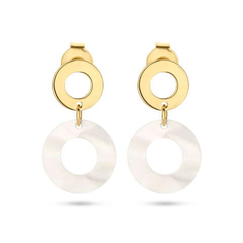 Ronde Oorhangers van 14 Karaat Geelgoud met Parelmoer - Hoogte 18mm