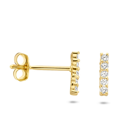 Oorknoppen Balkje met Zirkonia van 14 Karaat Geelgoud - Formaat 1.5x7mm