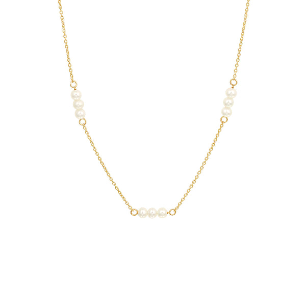 Geelgouden Collier lengte 41cm+4 -  Negen Zoetwater Parels 2.5 mm - 14Krt. Goud