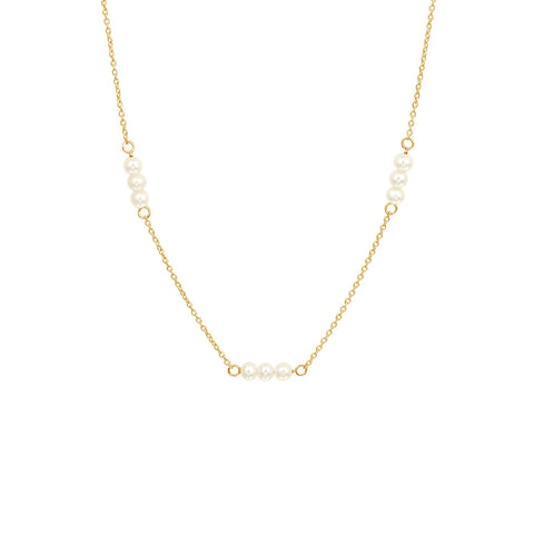 Geelgouden Collier lengte 41cm+4 -  Negen Zoetwater Parels 2.5 mm - 14Krt. Goud