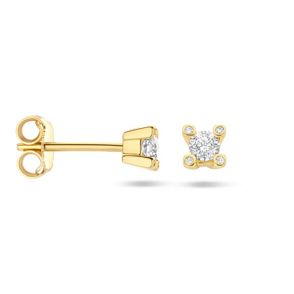 Oorknoppen met Diamant 0.22ct (2x 0.11ct) van 14 Karaat Geelgoud - Diameter 4mm