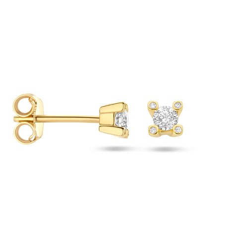Oorknoppen met Diamant 0.22ct (2x 0.11ct) van 14 Karaat Geelgoud - Diameter 4mm