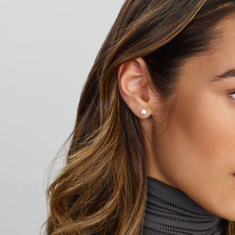 Oorknoppen met Parel 7 mm, Gerhodineerd Zilver
