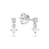 Oorhangers van Gerhodineerd Zilver met Zirkonia en Parel 2,5mm - Hoogte 7mm