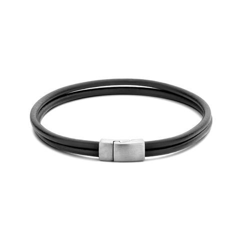 Armband Leer Zwart 6,0 Mm Zilver Gerhodineerd