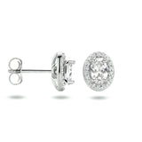 Ovaalvormige Oorknoppen van Gerhodineerd Zilver met Zirkonia - Formaat 7.2x9mm