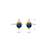 Oorknoppen met Saffier 0.15ct (2x 0.075ct) en Diamant 0.02ct (2x 0.01ct) met 14 Karaat Geelgoud - Formaat 3.5x5mm