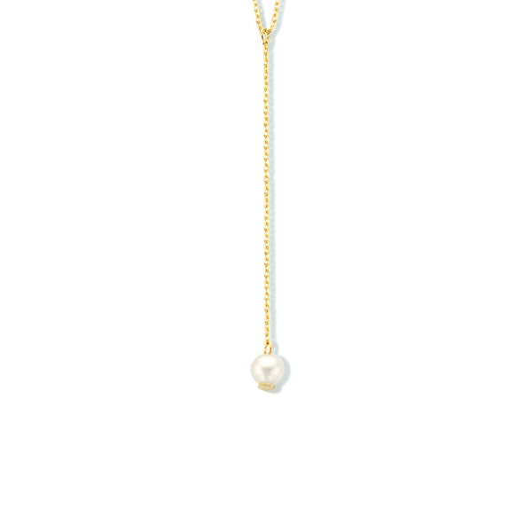 Geelgouden collier lengte 41cm+4 - Zoetwater Parel 4 mm - 14Krt. Goud