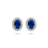 Oorknoppen met Blauw en Wit Zirkonia van Gerhodineerd Zilver - Formaat 7x9mm