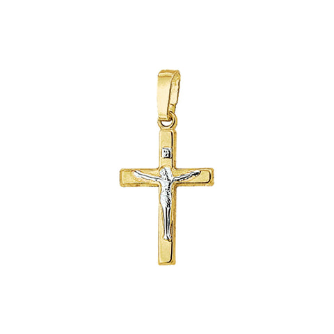 Kruis met Corpus hanger van Bicolor gestift 14 Karaat Geelgoud, formaat 11.5 x 19 mm