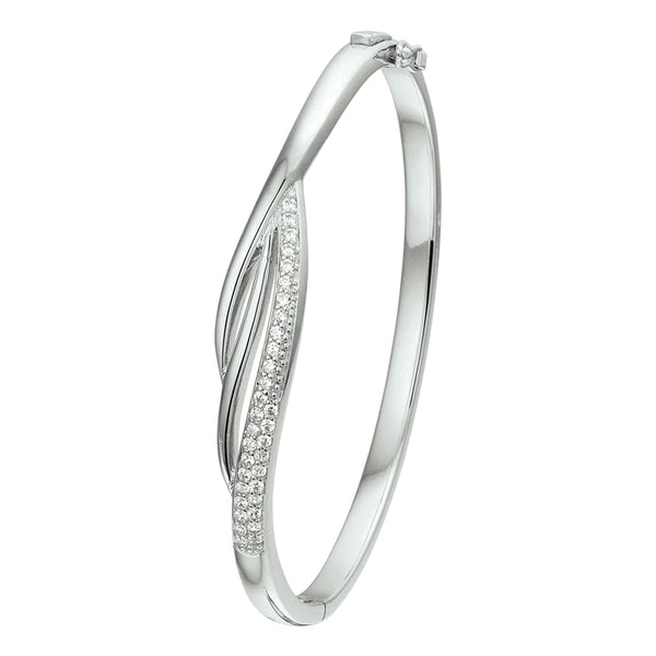 Damesarmband, Bangle van Gerhodineerd Zilver met Zirkonia - Formaat 9x60mm