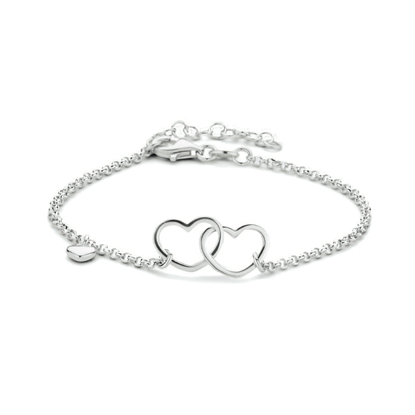 Damesarmband van Gerhodineerd Zilver met Twee Hartjes - Lengte 16+3cm