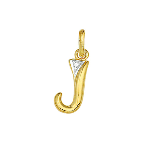 14 Karaat Geelgouden hanger met Diamant 0.005ct - Letter J - 6 x 16 mm